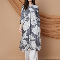 Melange by Lifestyle Floral Printed Mandarin Collar Straight Kurta-20