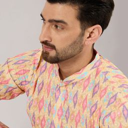 House of Pataudi Floral Embroidered Mandarin Collar Chikankari Straight Kurta-29