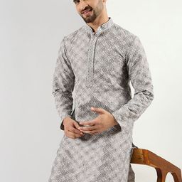 House of Pataudi Floral Embroidered Mandarin Collar Straight Kurta-image-62