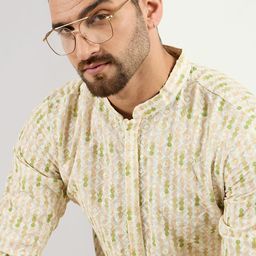 House of Pataudi Floral Embroidered Mandarin Collar Chikankari Straight Kurta-image-80