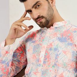 House of Pataudi Floral Embroidered Mandarin Collar Chikankari Straight Kurta-picture-30