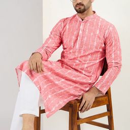 House of Pataudi Floral Embroidered Mandarin Collar Chikankari Straight Kurta-image-36