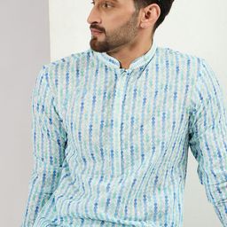House of Pataudi Floral Embroidered Mandarin Collar Thread Work Straight Kurta-image-82