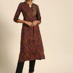 RANGMAYEE Women Maroon & Yellow Floral Embroidered Floral Liva Kurta-33