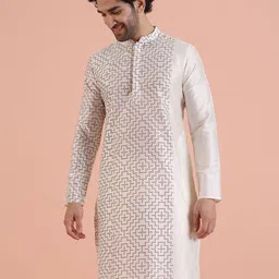 KISAH Geometric Printed Mandarin Collar Cotton Silk Straight Kurta-picture-48
