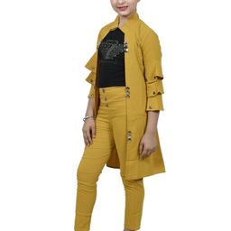 MYKUKI Girls Mandarin Collar Shrug With Trouser & Inner-Top-image-110