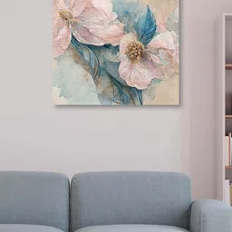 OLIVE TREE Pink & Blue Floral Canvas Framed Painting Wall Art-19