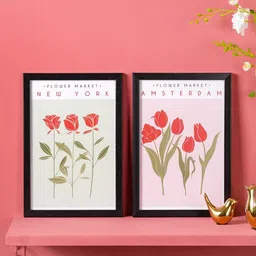Nestasia Green & Pink 2 Pieces Floral Printed Framed Wall Art-9