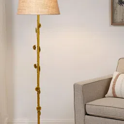 Homesake Beige & Gold-Toned Solid Contemporary Floor Lamp with Jute Shade-24
