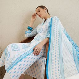 Indo Era Ethnic Motifs Printed Regular Pure Cotton Kurta with Trousers & Dupatta-51