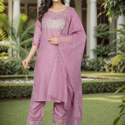 KALINI Ethnic Motifs Yoke Design Regular Sequinned Kurta with Trousers & Dupatta-6