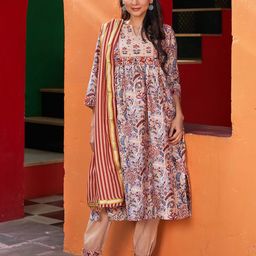 Biba Ethnic Motifs Printed Chanderi Cotton Kurta & Salwar with Dupatta-8