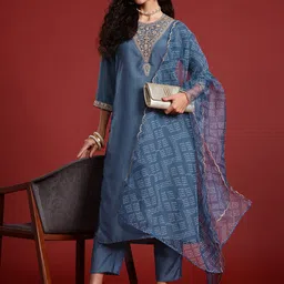 Indo Era Bandhani Yoke Design Gotta Patti Kurta With Trousers & Dupatta-19