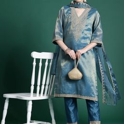 Indo Era Women Ethnic Motifs Embroidered Regular Kurta with Trousers & With Dupatta-38