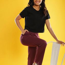 Blissclub Women Black Cotton Relaxed Fit Crop Top with Short Sleeves-image-32