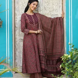 AHIKA Ethnic Motifs Printed Regular Kurta with Trousers & With Dupatta image 2