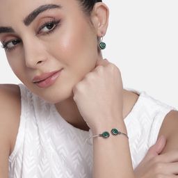 AITIHYA Women Silver-Plated Stones-Studded Oxidised Bracelet & Earrings Jewellery Set-image-59