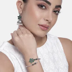 AITIHYA Women Silver-Plated Stones-Studded Oxidised Bracelet & Earrings Jewellery Set-14