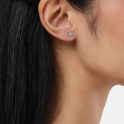 Luxevogue 92.5 Silver Rhodium Plated Floral Cubic Zirconia Studs Earrings-image-87