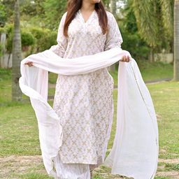 Libas Women Pink & Gold-Toned Ethnic Printed Pure Cotton Kurta with Salwar & With Dupatta-picture-10