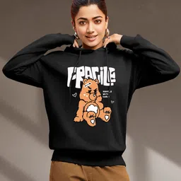Bewakoof Black Graphic Printed Hooded Fleece Oversized Sweatshirt-image-91