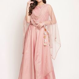 Ahalyaa Women Rose & Gold-Toned Foil Print Lehenga & Choli With Dupatta-picture-20