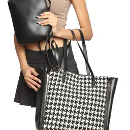 MINI WESST Women Smart Casual Textured PU Tote Bag Comes with a pouch-38