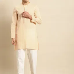 RAJUBHAI HARGOVINDAS Men Cream-Coloured Solid Pure Cotton Straight Kurta-image-7