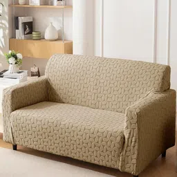 HOUSE OF QUIRK Jacquard 1 Piece Double Seater Sofa Cover With Arms-image-71