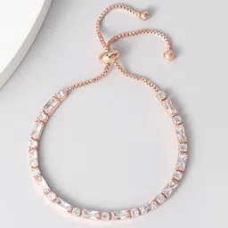 Yellow Chimes Women Rose Gold & White Crystals Rose Gold-Plated Charm Bracelet-image-70