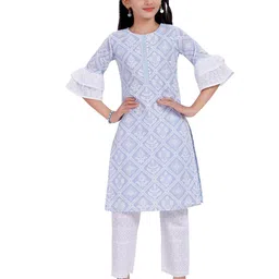 MASTARANG Girls Floral Printed Regular Pure Cotton Kurta Sets-55