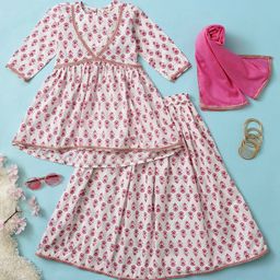 Desi Soota Girls Floral Printed Empire Pure Cotton Kurta With Skirt With Dupatta-picture-55