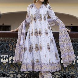 Anouk Floral Printed Panelled Pure Cotton Anarkali Kurta With Trousers & Dupatta-picture-17