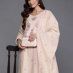 Varanga Floral Embroidered Mirror Work Pure Cotton Kurta with Trousers & Dupatta-picture-15