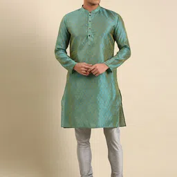 Amodh by Kisah Men Green Ethnic Motifs Dupion Silk Kurta With Churidar-image-32