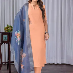 Sun Fashion And Lifestyle Mandarin Collar Straight Kurta With Trousers And Dupatta-picture-47