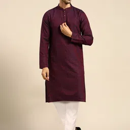 KISAH Paisley Embroidered Mandarin Collar Straight Kurta With Trousers-image-53