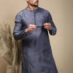 WHITE HEART Geometric Printed Band Collar Straight Kurta With Pyjamas-41