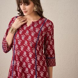 Indo Era Women Paisley Printed Regular Pure Cotton Kurta with Trousers-picture-22