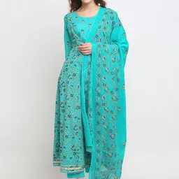 Rajnandini Women Turquoise Blue Floral Pure Cotton Kurta with Palazzos & Dupatta-image-76