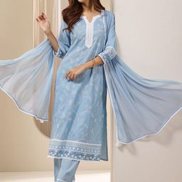 Libas Women Floral Embroidered Regular Thread Work Kurta with Trousers & With Dupatta-51