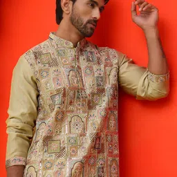 Jompers Men Floral Embroidered Regular Thread Work Kurta with Pyjamas-49