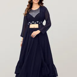 Happy Design Women Embroidered Regular Thread Work Kurta with Skirt & With Dupatta-image-5