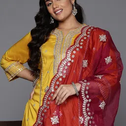 Indo Era Women Plus Size Ethnic Motifs Embroidered Kurta with Trousers & With Dupatta-30