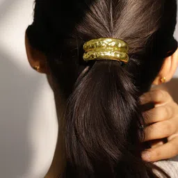 Rubans 18K Gold Plated Hammered Texture Hair Tie - Luxe Statement Hair Accessory for Women-18
