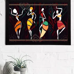 eCraftIndia Set Of 3 Black & Red Tribal Theme Satin Matt Texture UV Art Painting-2
