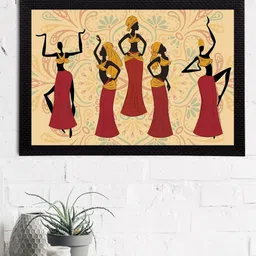 eCraftIndia Cream-Coloured & Red Tribal Theme Satin Matt Textured UV Wall Art-image-25