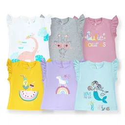 YUV Unisex Kids Pack Of 6 Typography Printed Round Neck Cotton T-shirts-43