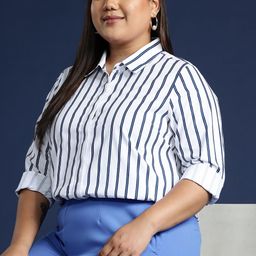 Hancock Women Plus Size Striped Formal Shirt-30