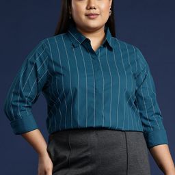 Hancock Women Plus Size Striped Formal Shirt-25